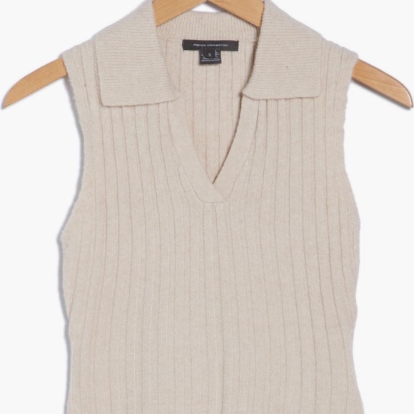 French Connection Cream Ribbed Tank Top - Picture 3 of 5